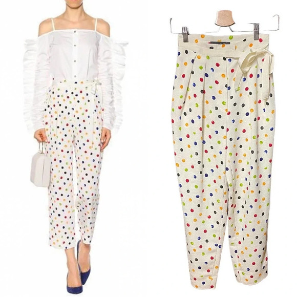Anna October Pants - Anna‎ October Trouser Pants Cropped Polka Dot Print Rainbow Multicolor Size XS